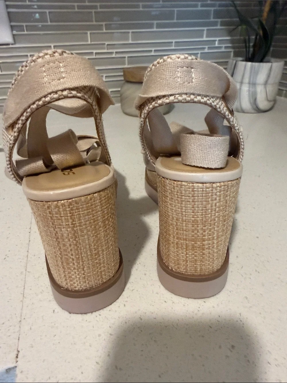 Soda Beige Platform Sandals with Ankle Wrap
